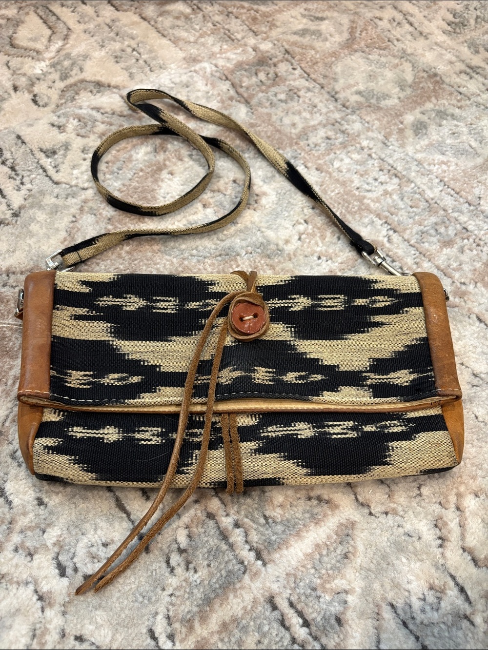 Noonday Collection Black & Tan Crossbody Clutch with Leather Trim
